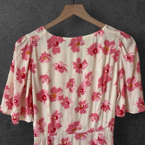 Zara Yellow Pink Floral Button Front Puff Sleeve Midi Dress Size M - Picture 12 of 16